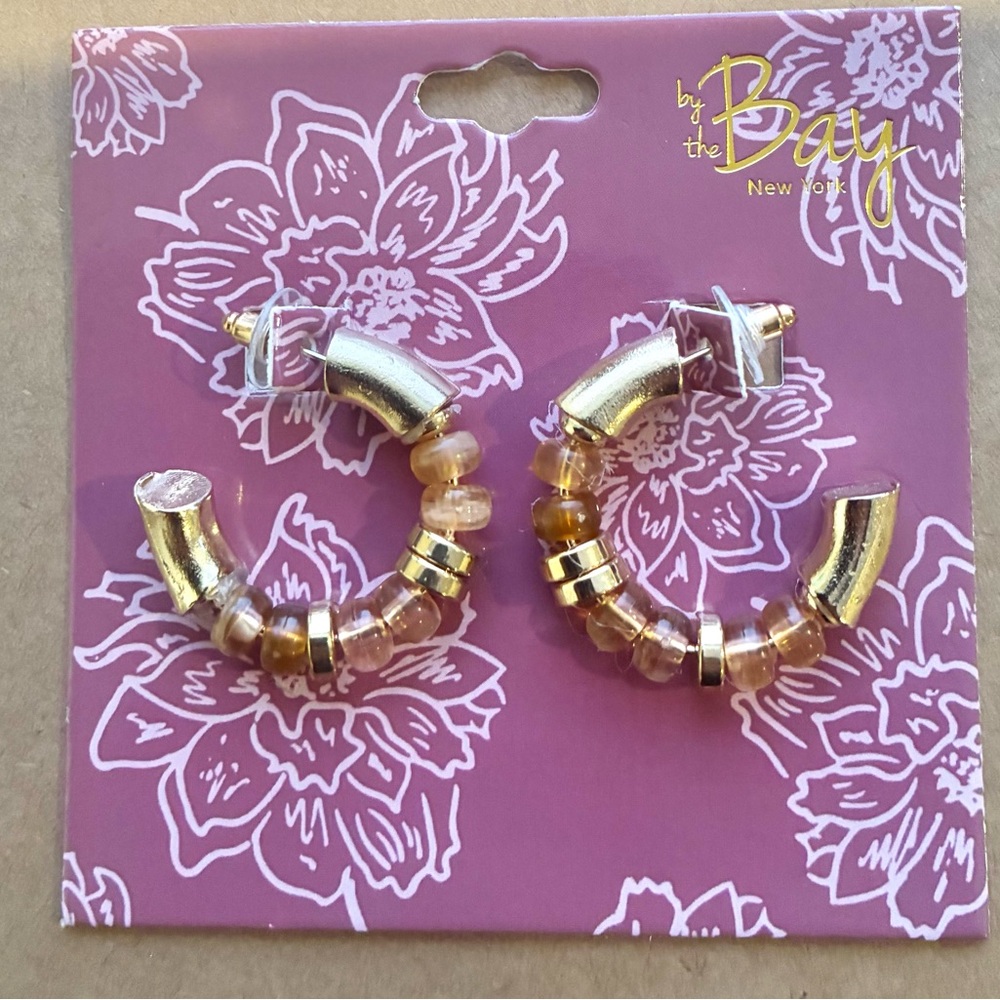 New By the way. Gold and Tan Beaded Earrings
